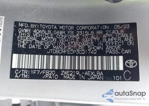 2023 Toyota Corolla Hybrid Xle из США, поврежденный, VIN JTDBCMFE0P3021742